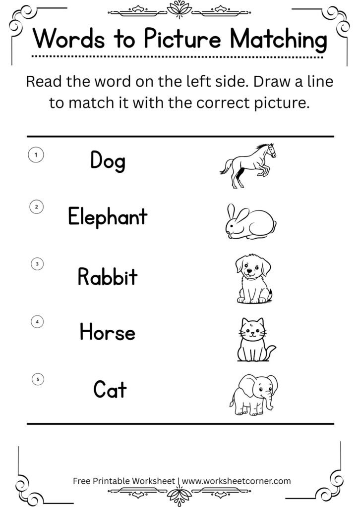 Animal Word to Picture Matching Worksheet