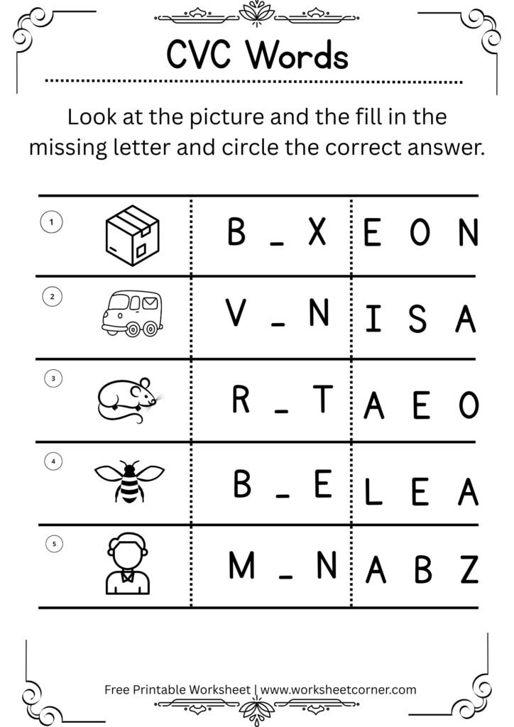 Box Van Rat CVC Worksheets