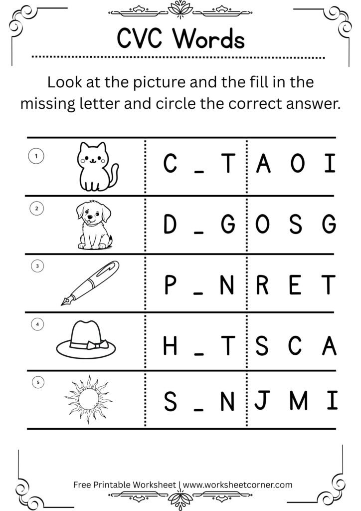 Cat Dog Pen CVC Worksheets