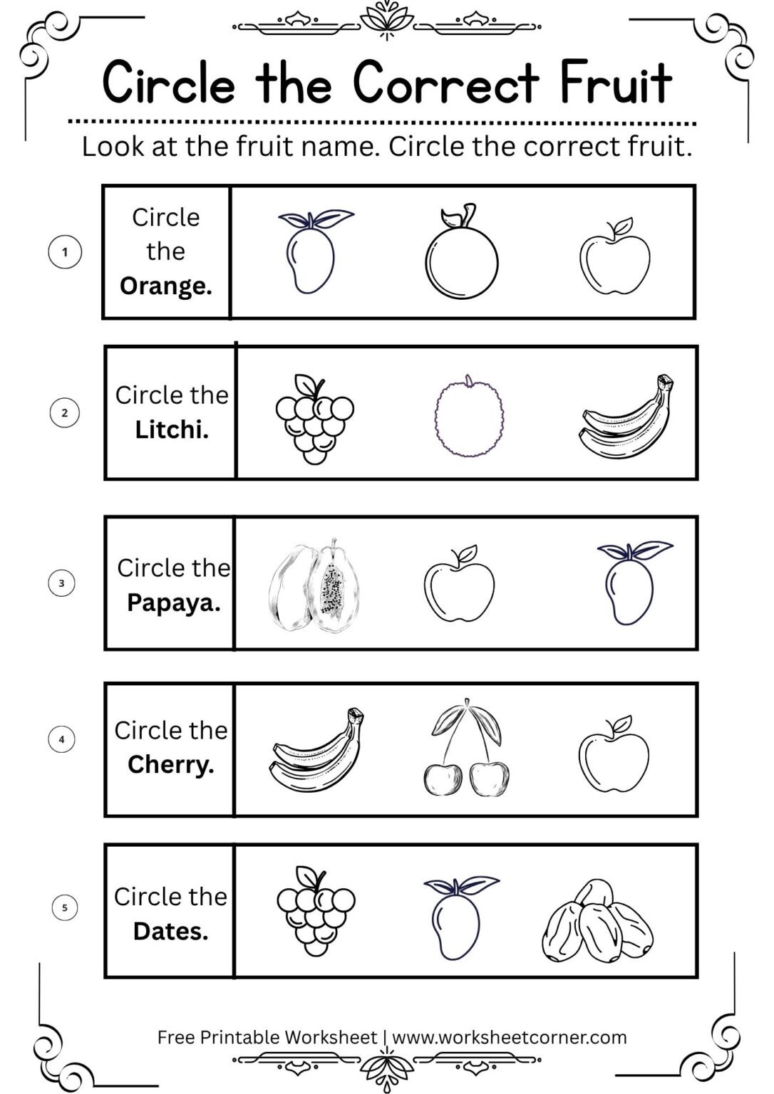 Circle the Correct Fruit Worksheet-02 - Worksheet Corner