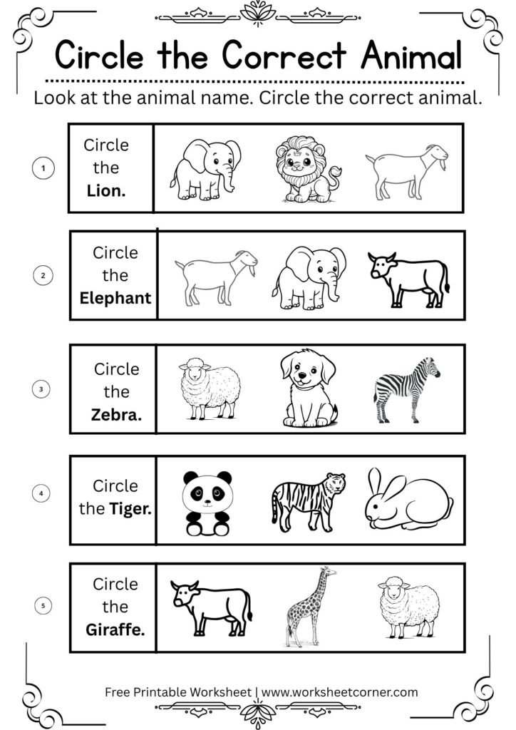 Circle the Correct Wild Animal Worksheet