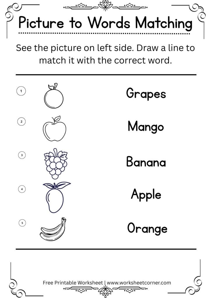 Fruit Picture to Word Matching Worksheet