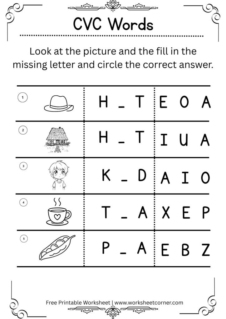 Hat Hut Kid CVC Worksheets