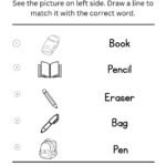 School Objects Picture to Word Matching Worksheet