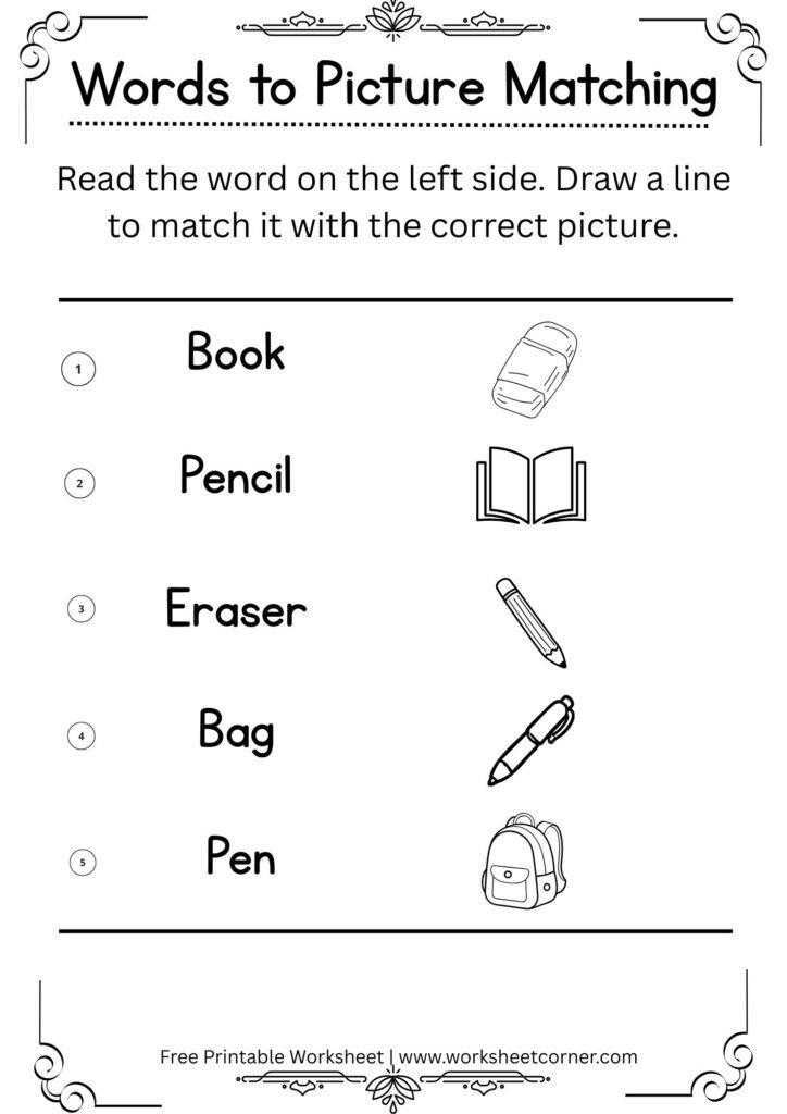 School Objects Matching Worksheet
