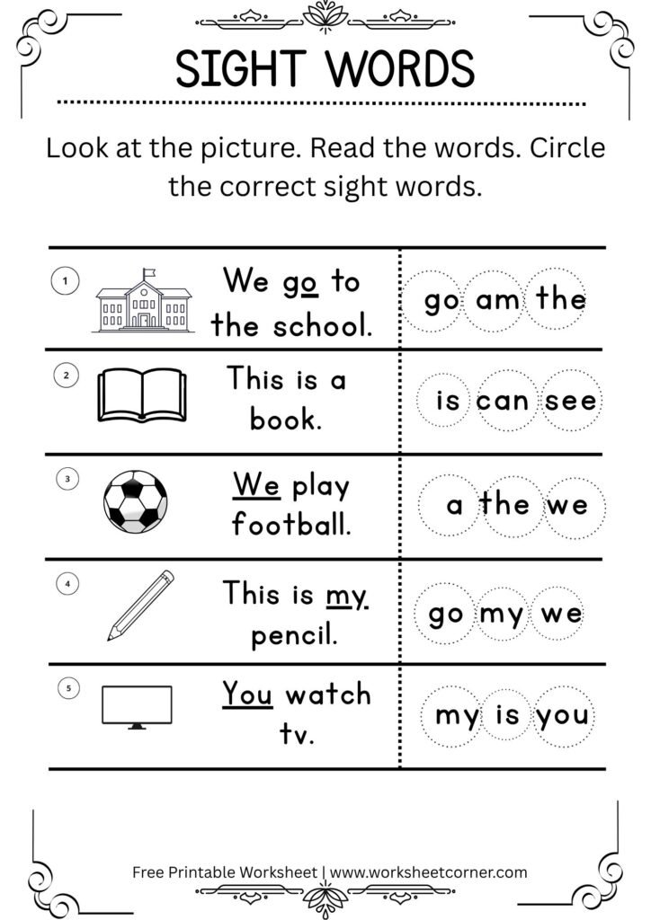 Circle the Sight Word Worksheet