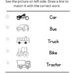 Vehicle Picture to Word Matching Worksheet