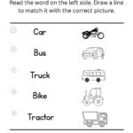 Vehicle Matching Worksheet for Kids