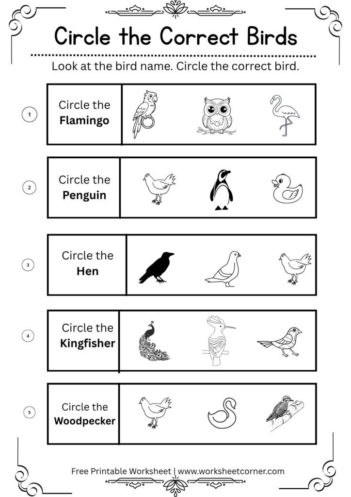 Free Printable Circle the Correct Bird Worksheets for Preschool & Kindergarten-03