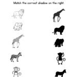 Match the Animal Shadow Worksheet-01-Lion-Elephant-Giraffe-Zebra-Monkey