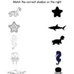 Match the Sea Animals Shadow Worksheet-Turtle_Starfish_Seahorse_Jellyfish_Shark