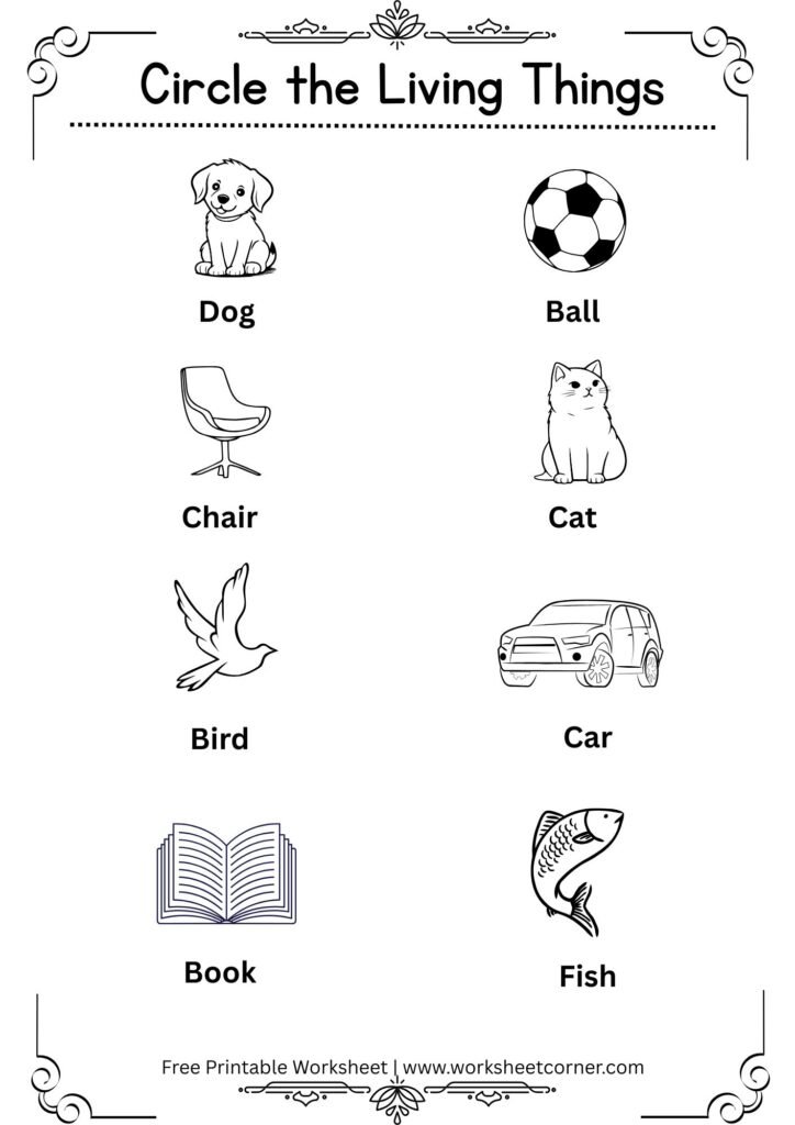 Free Printable Living and Non-Living Things Worksheets for Preschool & Kindergarten